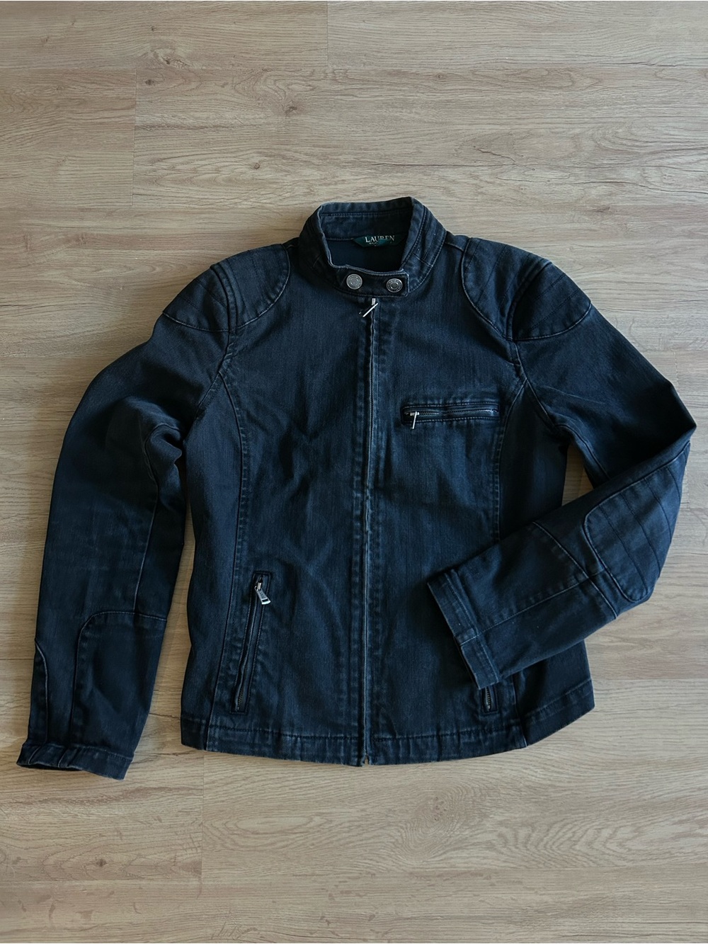 y2k ralph lauren black denim biker jacket